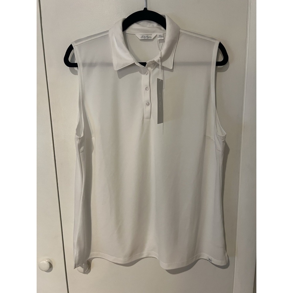 NWT Lady Hagen Clubhouse Pique Sleeveless Golf Polo White Size XL Hydro Dri